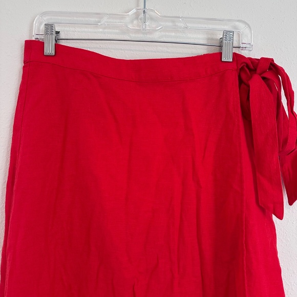 J. Crew Factory, Linen-blend faux-wrap Skirt, Bright Cerise, Size Medium - Picture 6 of 6